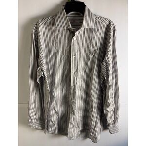 Luciano Barbera White Button-Down Shirt with Black and Gray Stripes